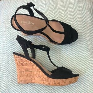 Charles By Charles David Black Wedge Sandals with Ankle Strap